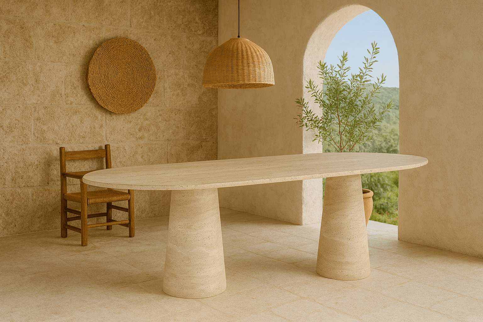 Paul-Traverten Mermer Huni Ayak Yemek Masası resmi