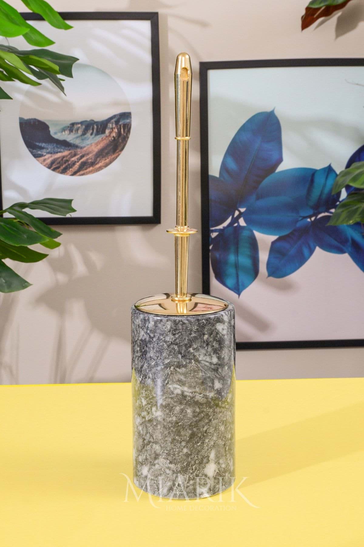 KOYU GRİ BURSA SİYAHI RENK ALTIN DETAYLI MERMER TUVALET FIRÇASI resmi