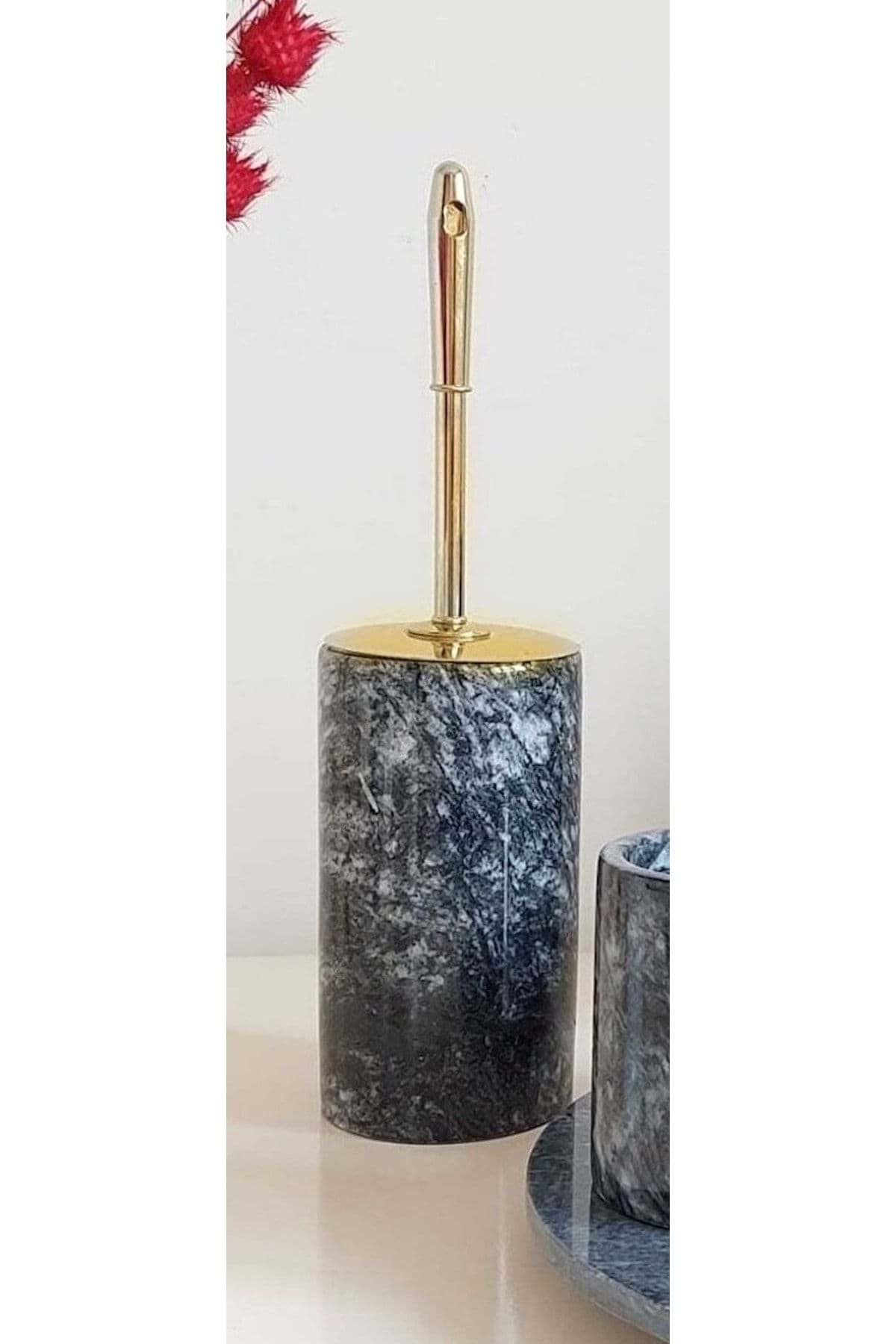 KOYU GRİ BURSA SİYAHI RENK ALTIN DETAYLI MERMER TUVALET FIRÇASI resmi