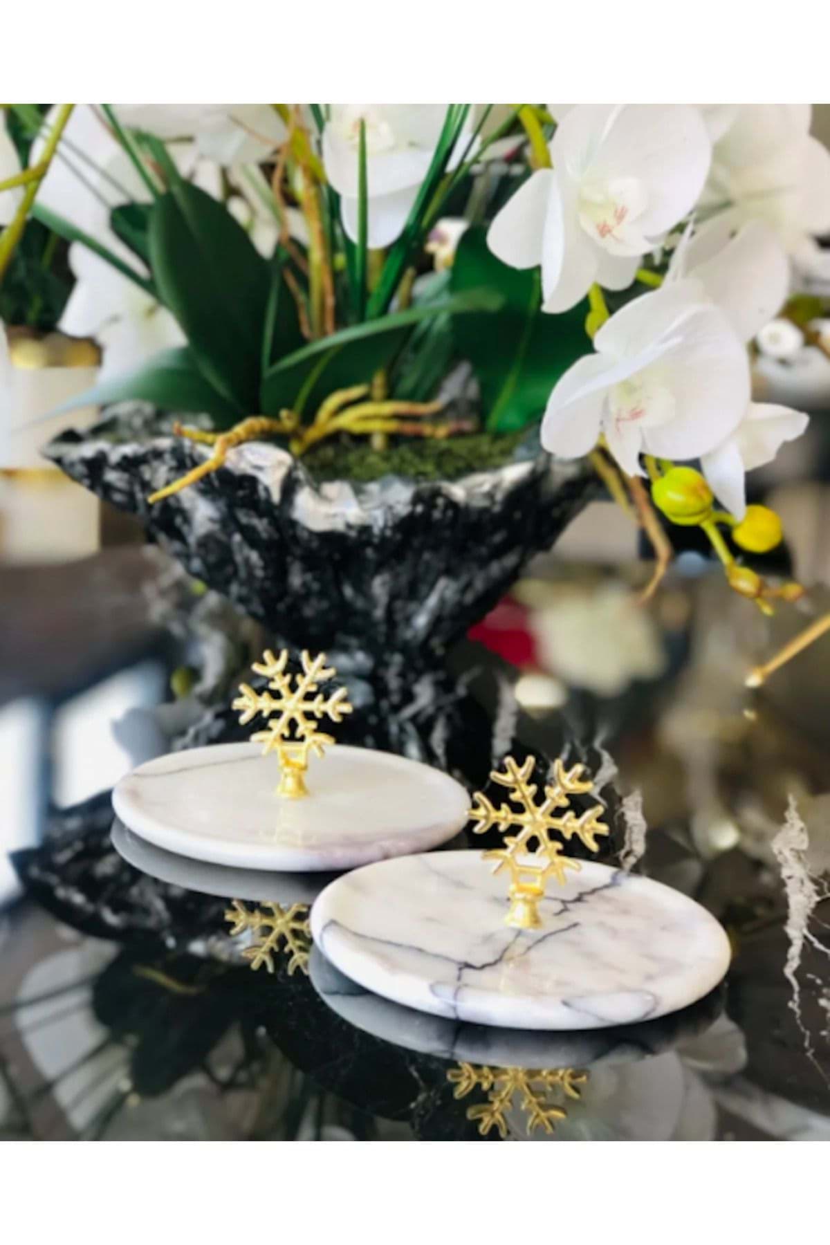 Dekoratif Doğal Mermer Takı Standı , Lokumluk Kar Tanesi Detaylı resmi