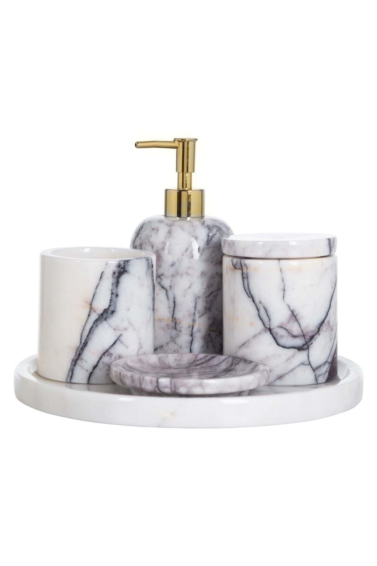 Dekoratif Mermer 5 Li Banyo Seti Takımı resmi