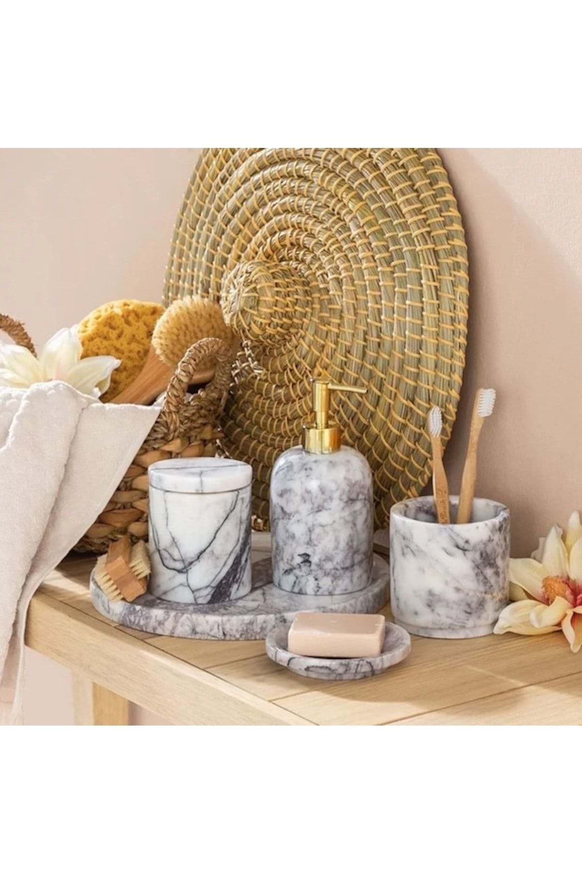 Dekoratif Mermer 5 Li Banyo Seti Takımı resmi