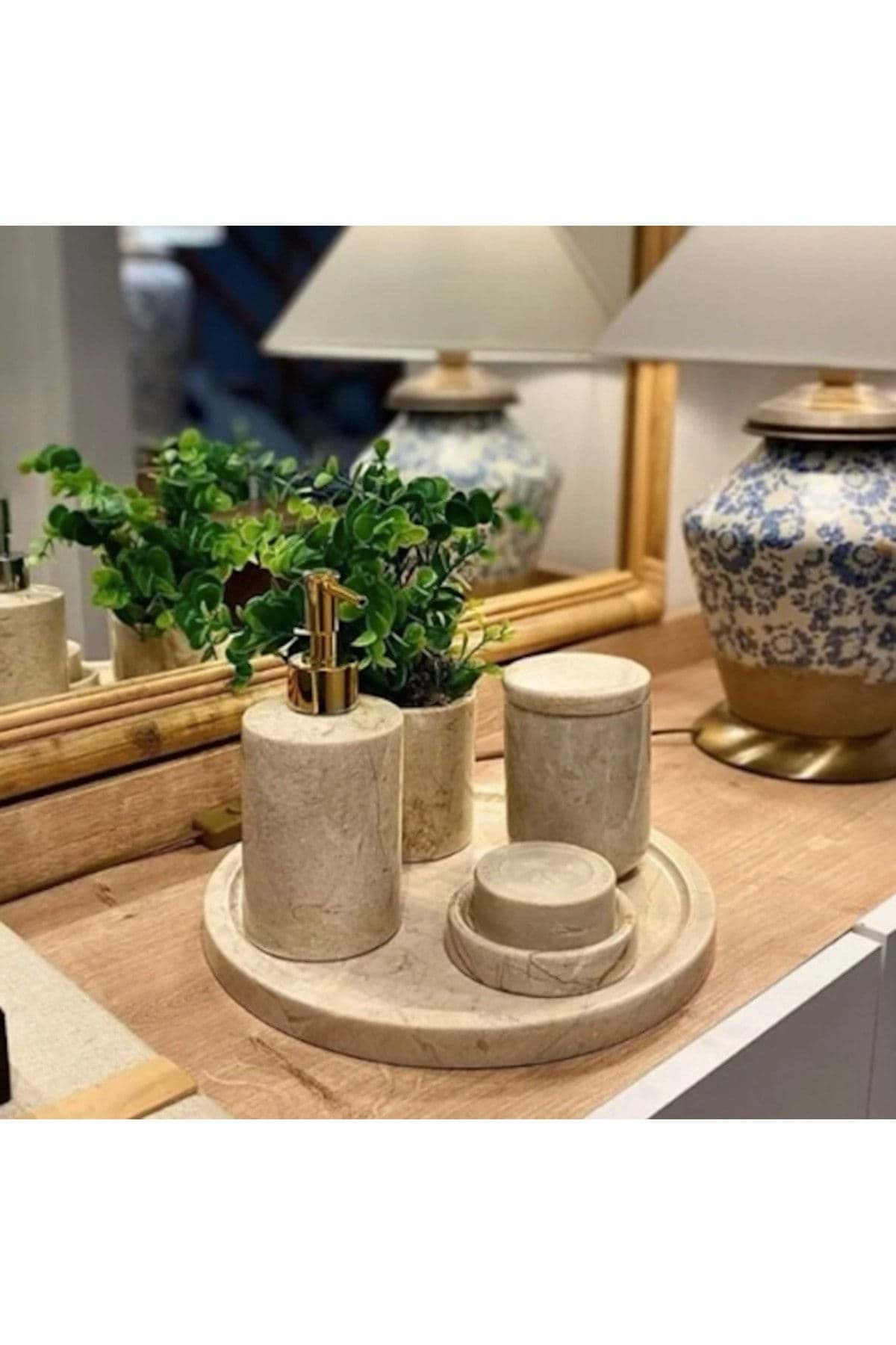 Dekoratif Mermer 5 li Banyo Seti Takımı resmi