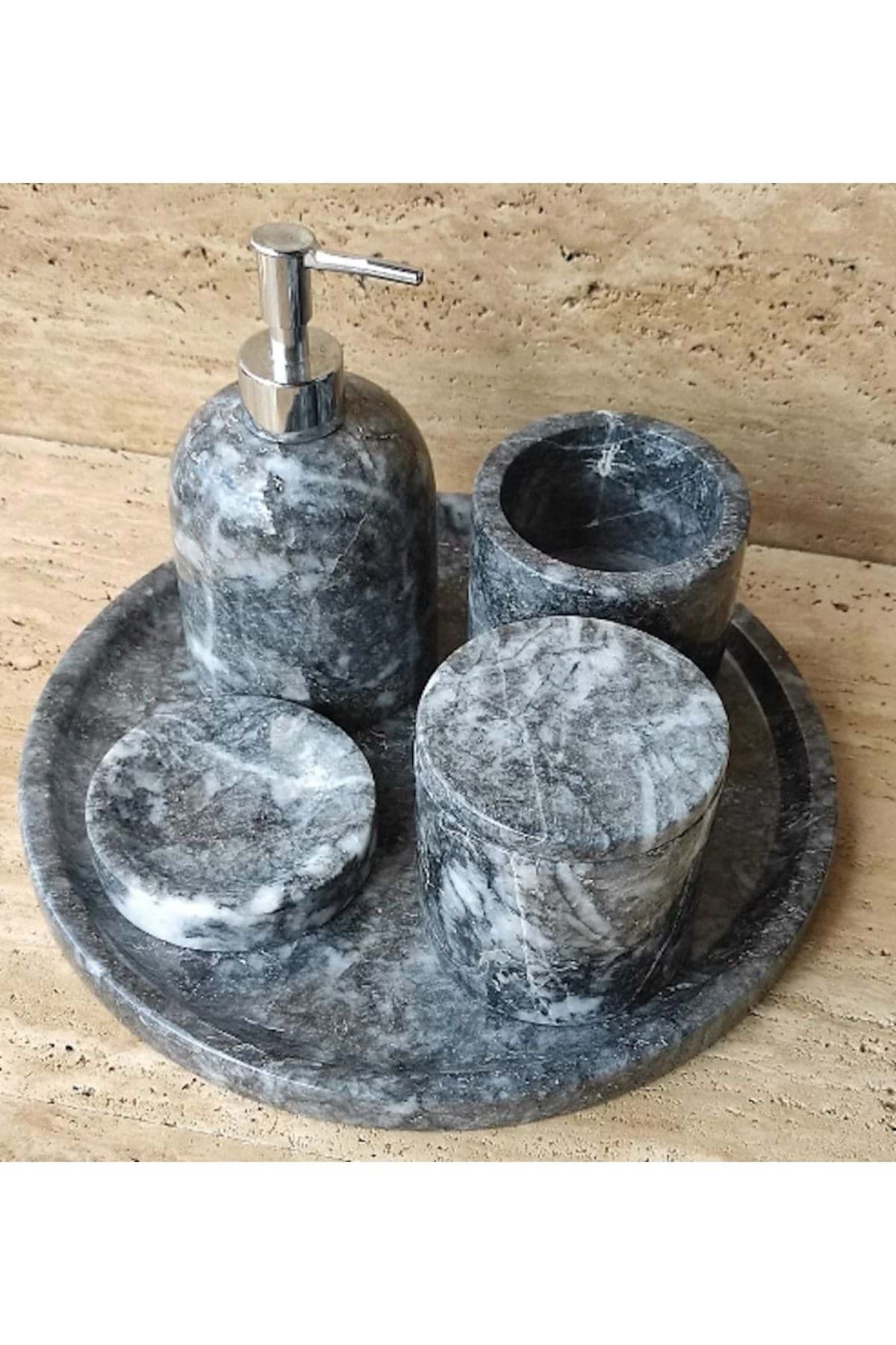 Dekoratif Mermer 5 Li Banyo Seti Takımı resmi