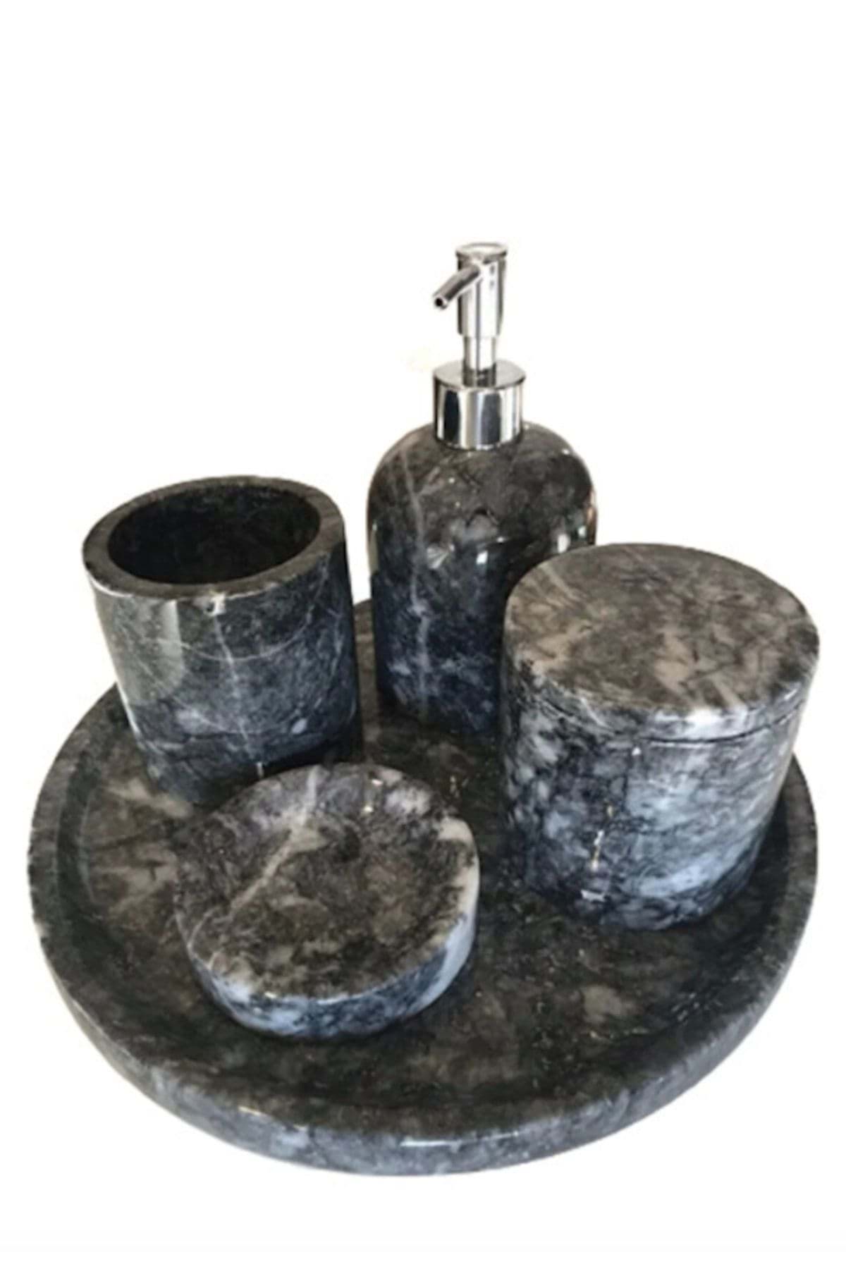Dekoratif Mermer 5 Li Banyo Seti Takımı resmi