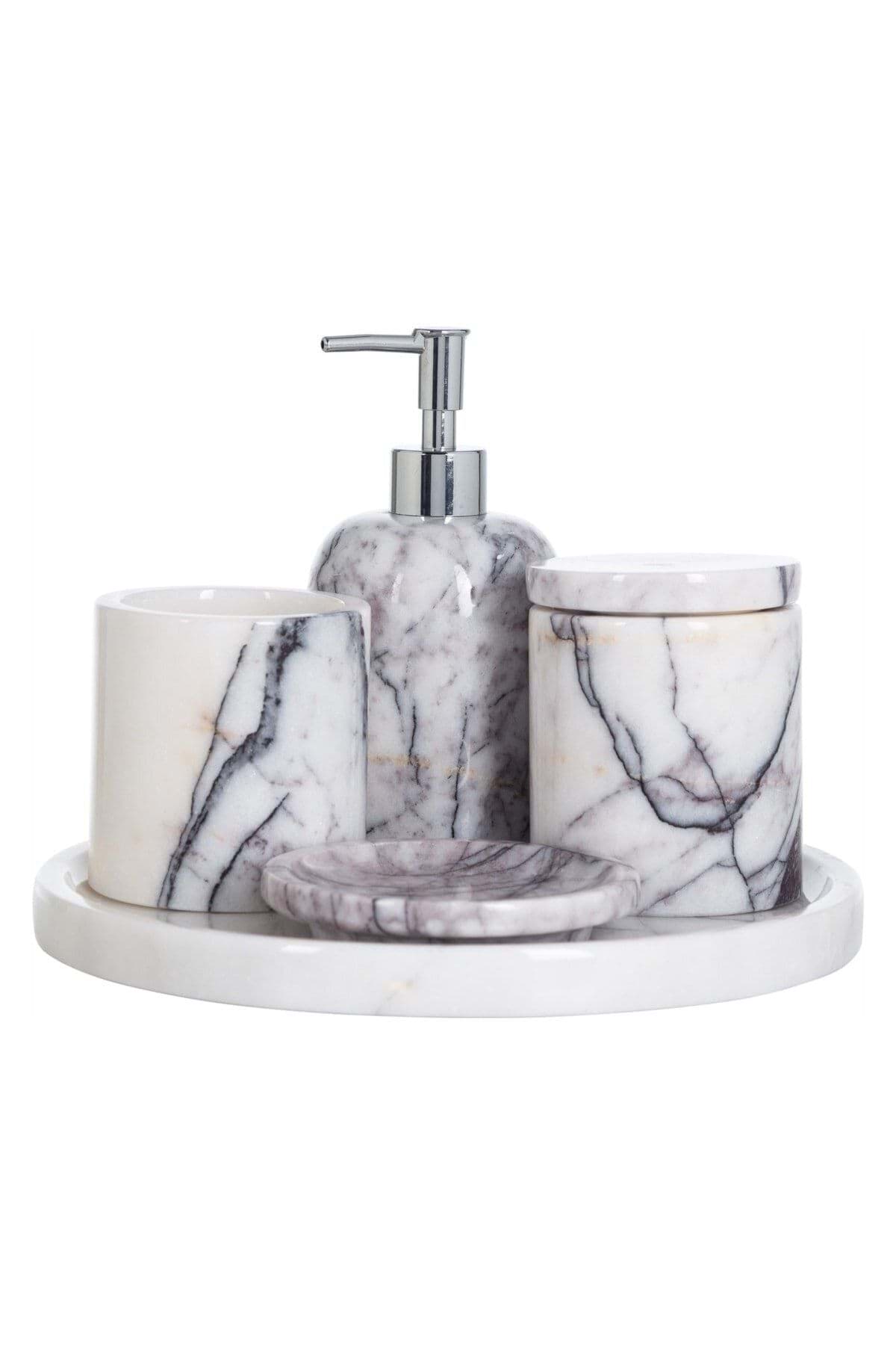 Dekoratif Mermer 5 Li Banyo Seti Takımı resmi