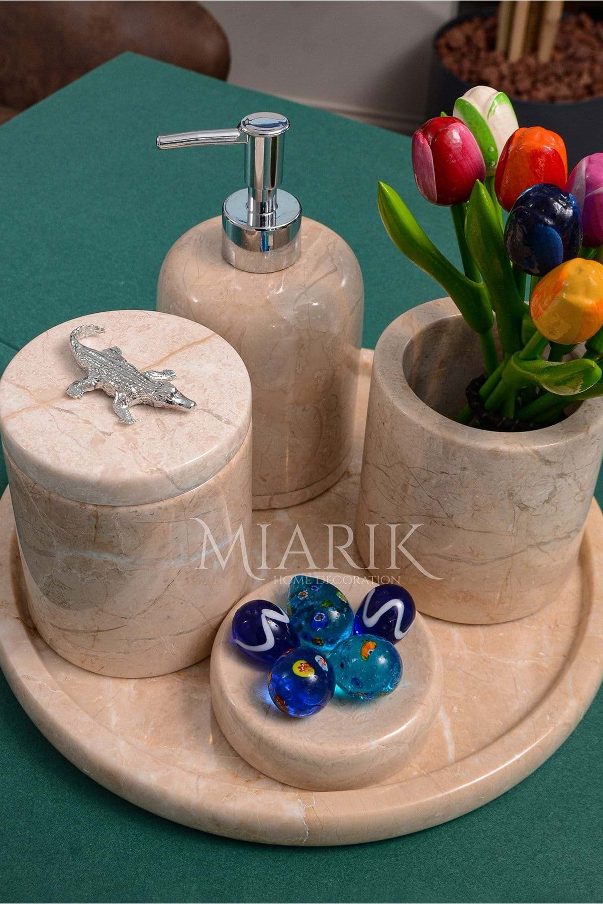 Dekoratif Mermer Aksesuar Detaylı 5 Li Banyo Seti Takımı resmi