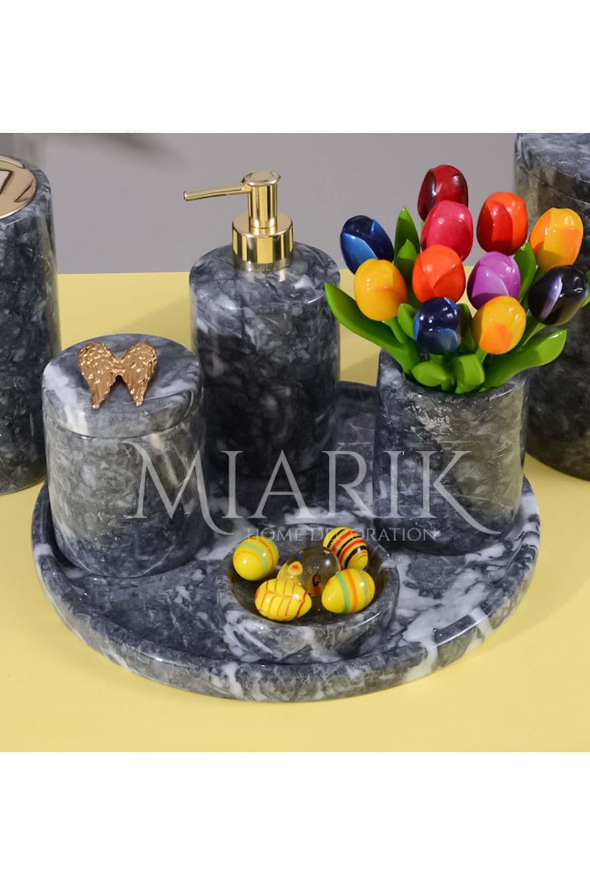 Dekoratif Mermer Aksesuar Detaylı 5 Li Banyo Seti Takımı resmi