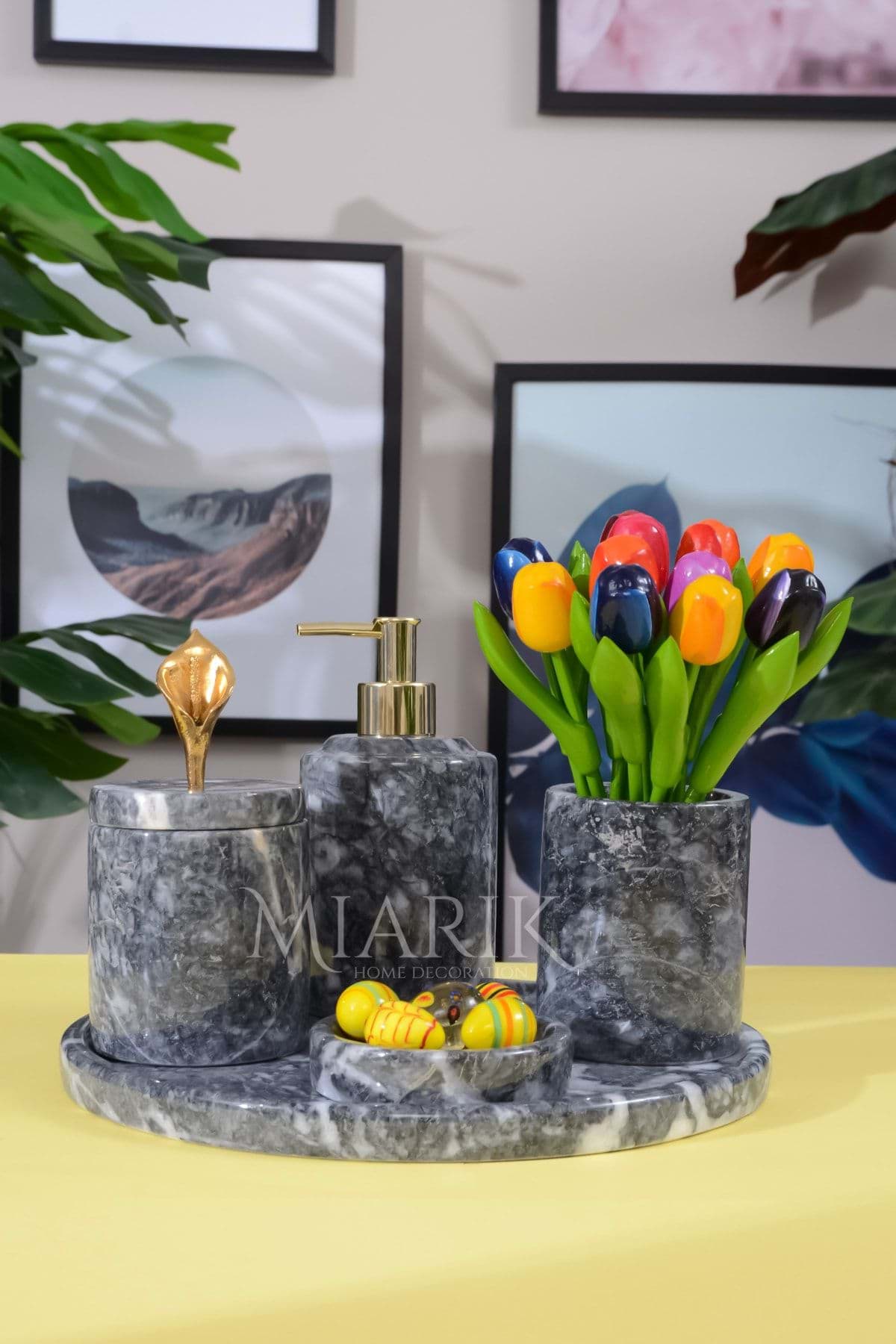 Dekoratif Mermer 5 Li Banyo Seti Takımı resmi