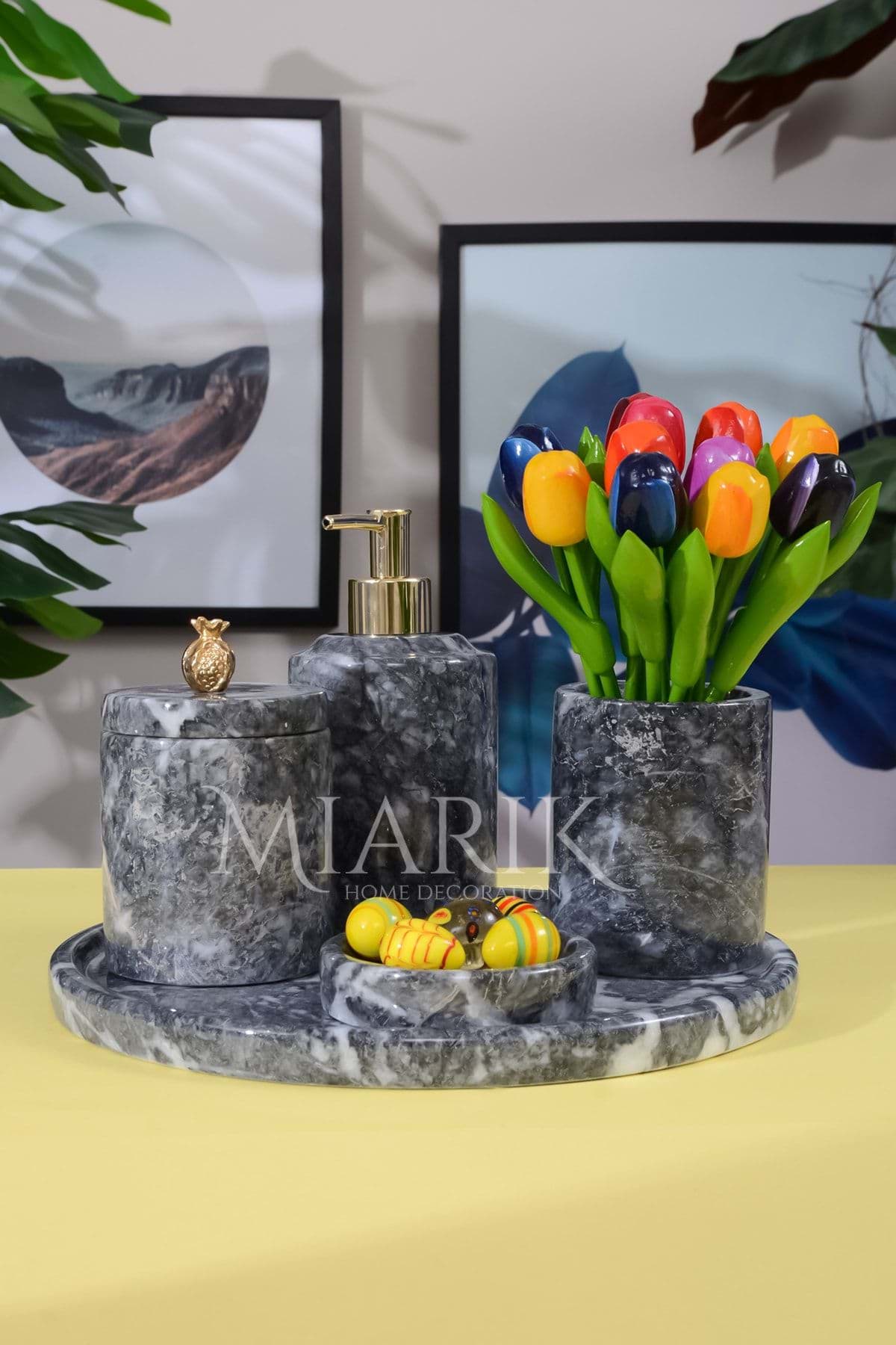 Dekoratif Mermer 5 Li Banyo Seti Takımı resmi