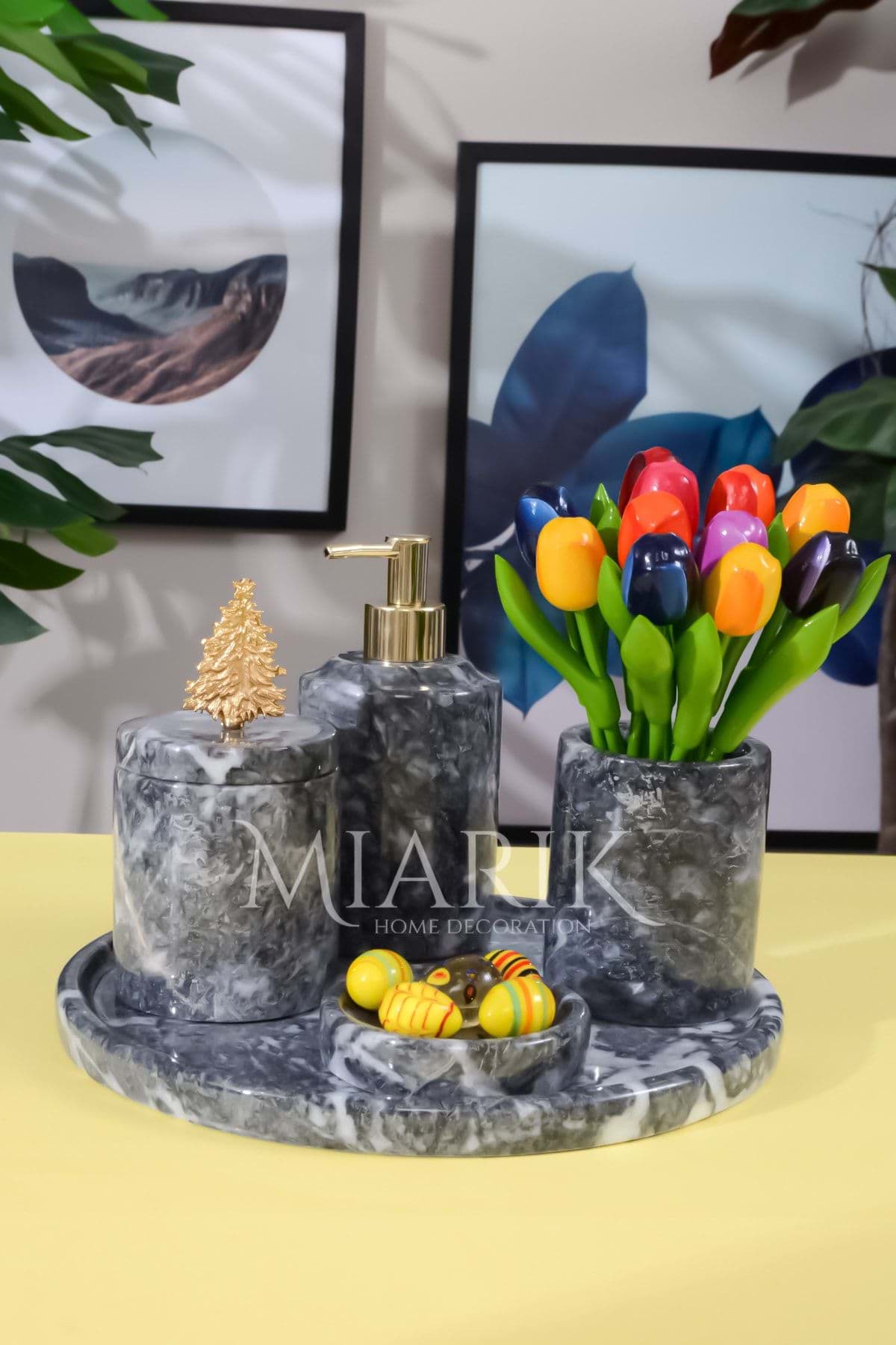 Dekoratif Mermer 5 Li Banyo Seti Takımı resmi