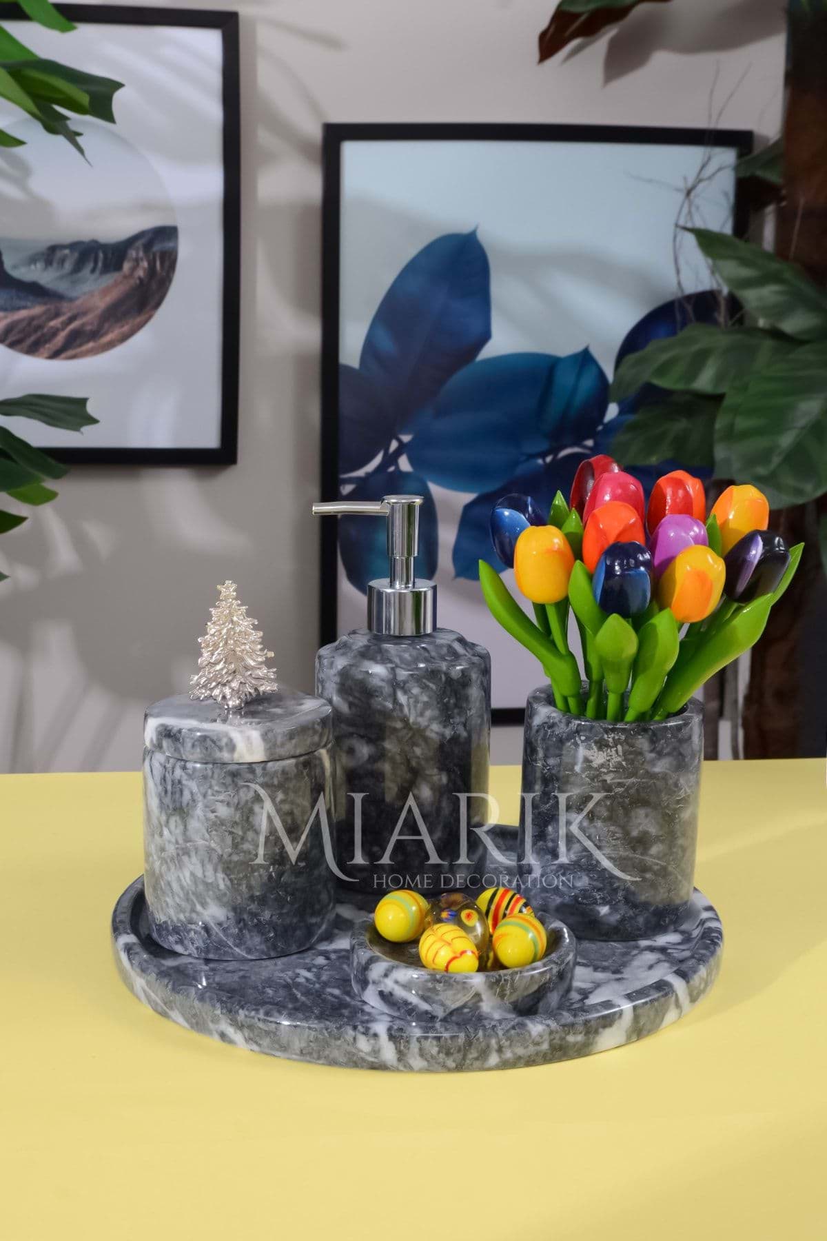 Dekoratif Mermer 5 Li Banyo Seti Takımı resmi