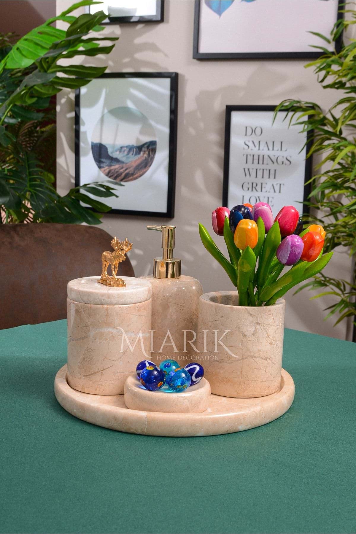 Dekoratif Mermer 5 Li Geyik Detaylı Banyo Seti Takımı resmi