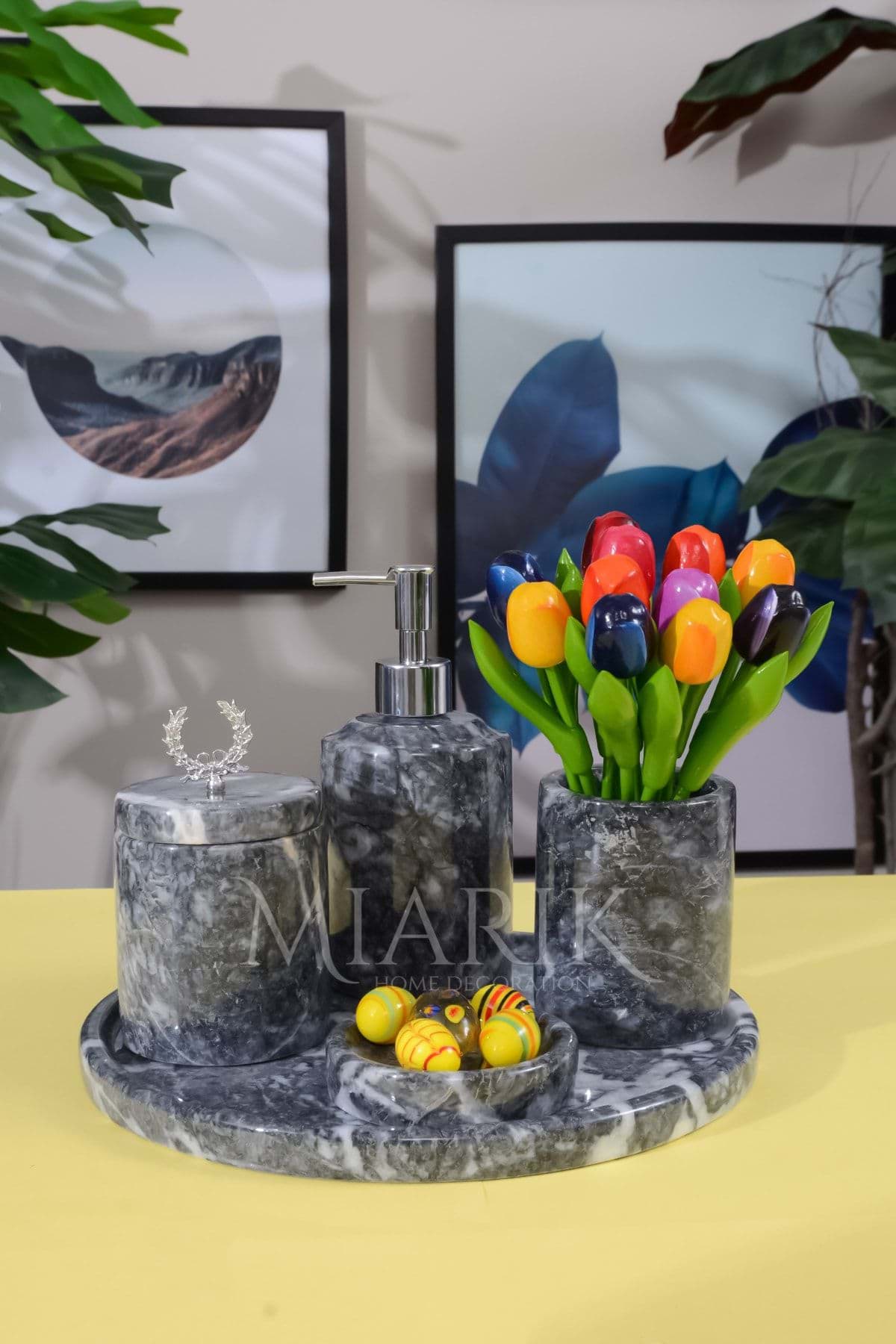 Dekoratif Mermer 5 Li Banyo Seti Takımı resmi