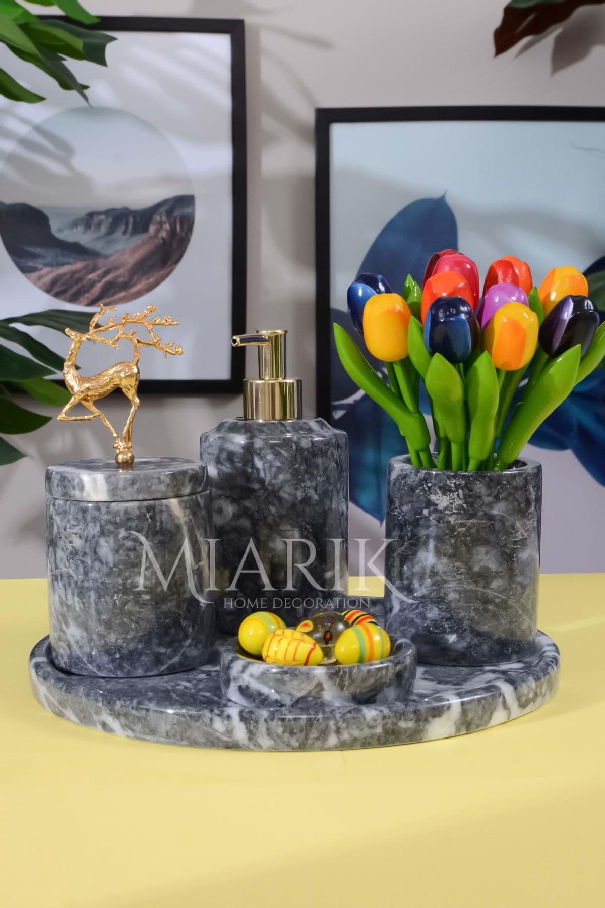 Dekoratif Mermer 5 Li Banyo Seti Takımı resmi