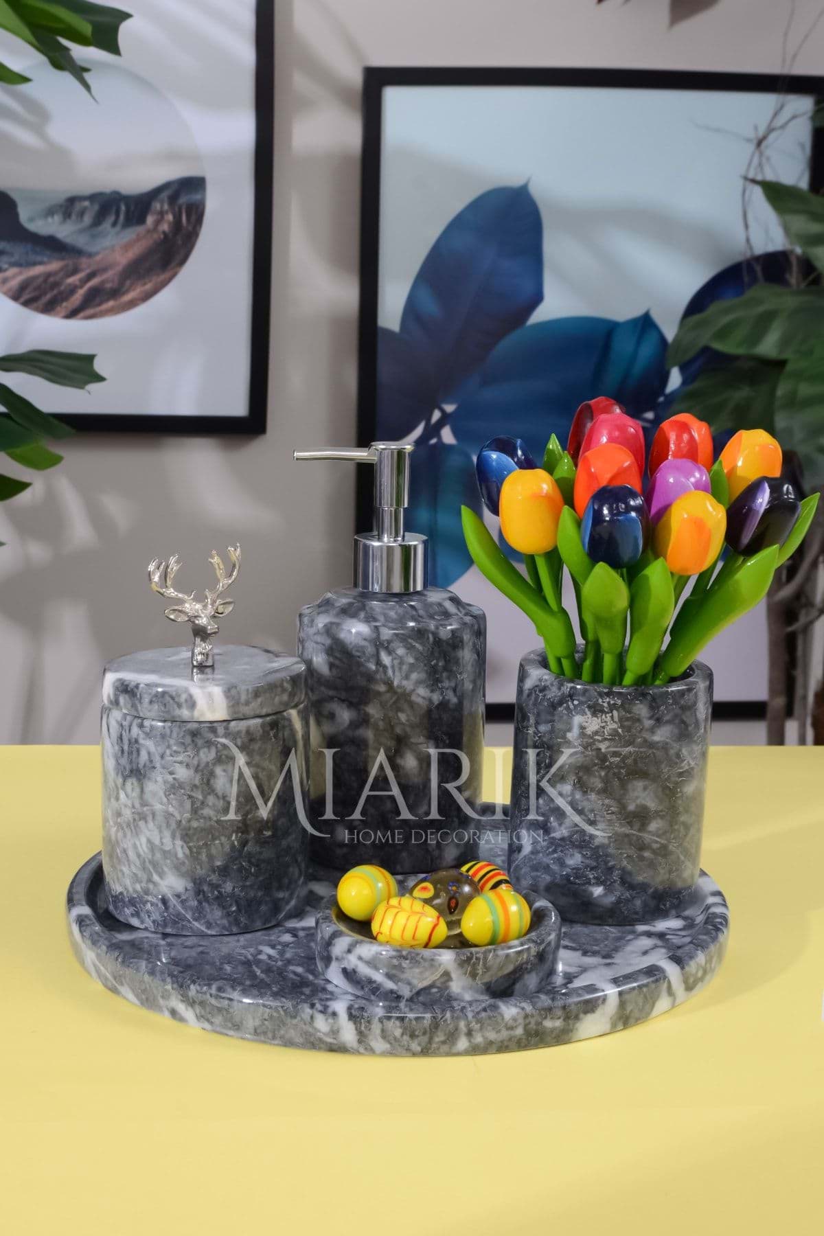 Dekoratif Mermer 5 Li Banyo Seti Takımı resmi