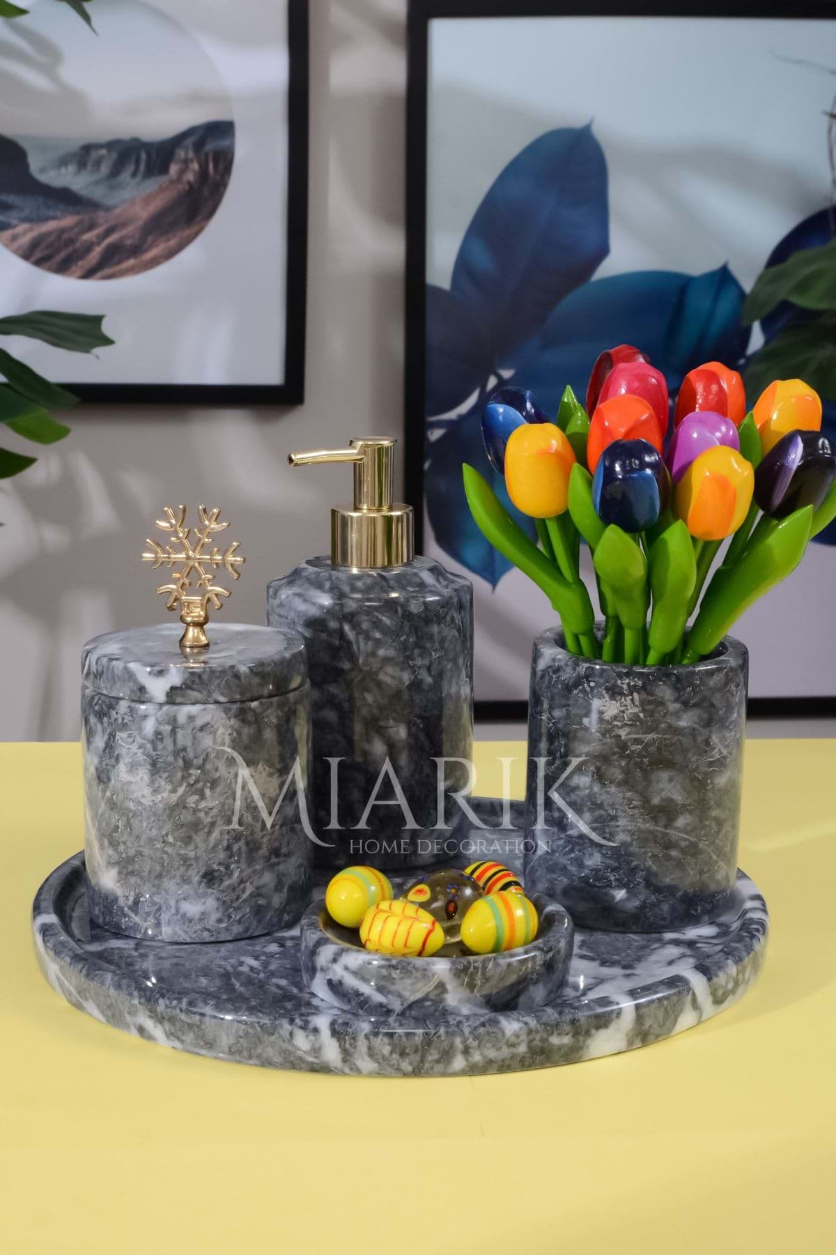 Dekoratif Mermer 5 Li Banyo Seti Takımı resmi